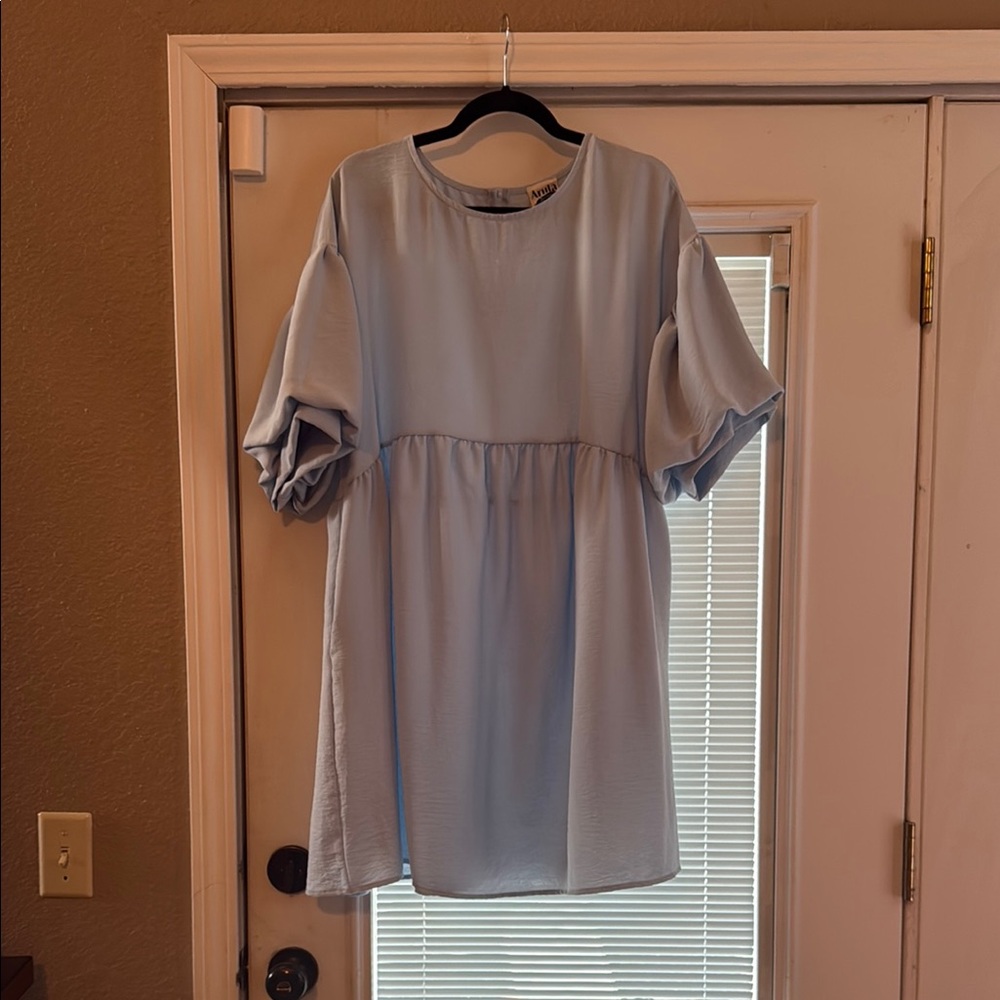 ARULA Light Blue Mini Dress with Puff Sleeves
